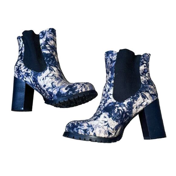 Kling Chelsea ankle fabric upper chunky block heel elastic blue floral SZ 7.5 - Picture 2 of 7